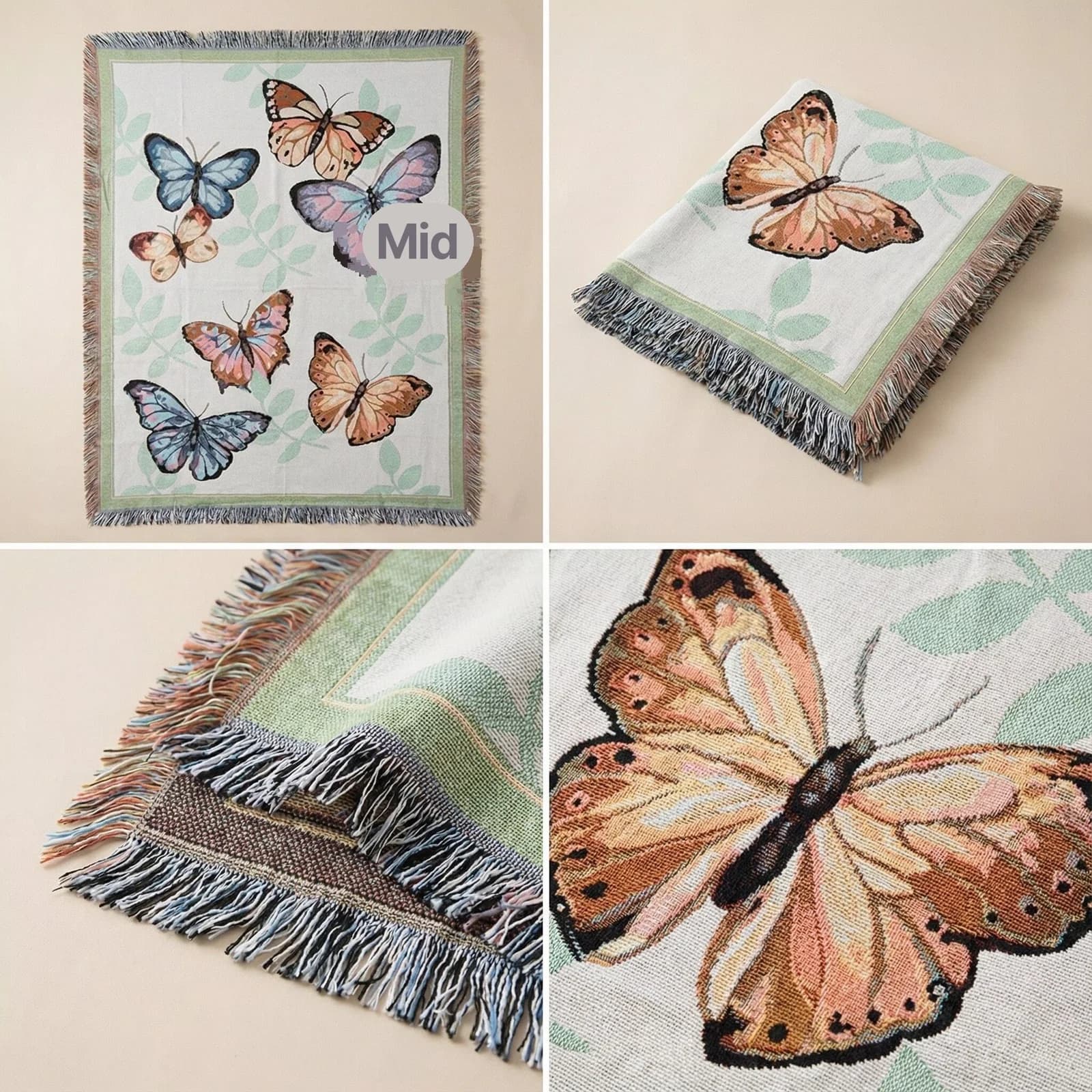 Плед из хлопковой смеси с кисточками для дивана и кровати, 130x160 см