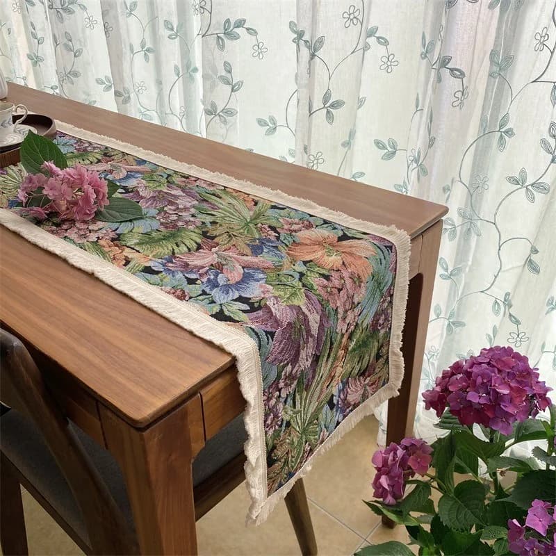 Цветочная дорожка на стол из хлопка и льна для декора