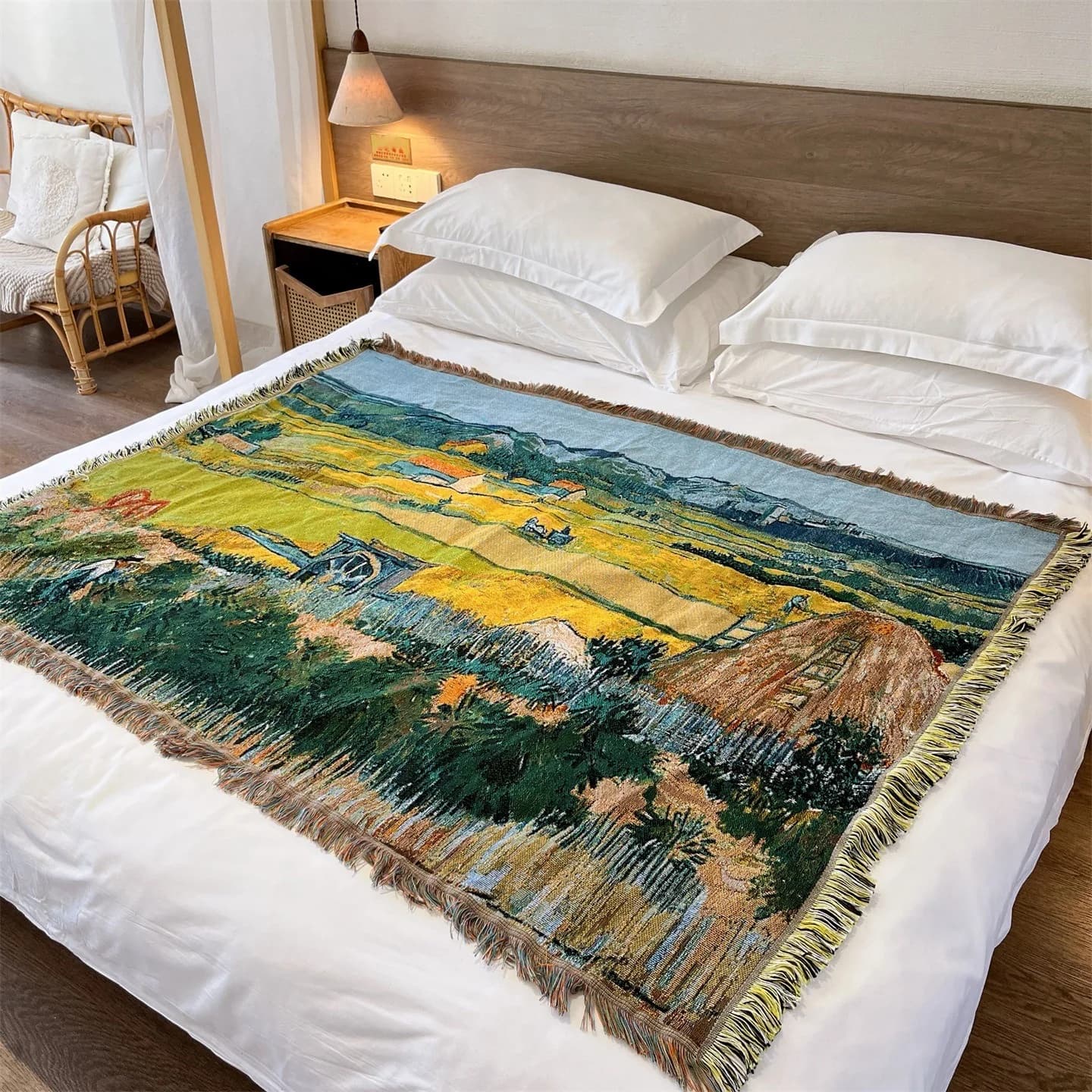 Тканый плед в стиле Ван Гога для дивана, кровати и декора стен 130x160 см
