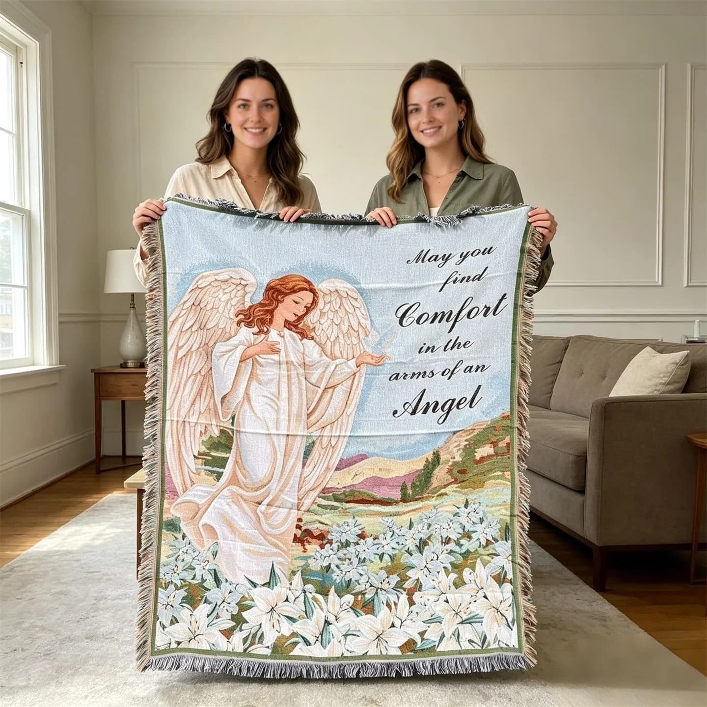 Декоративный плед с узором «Ангел» для дивана и стен